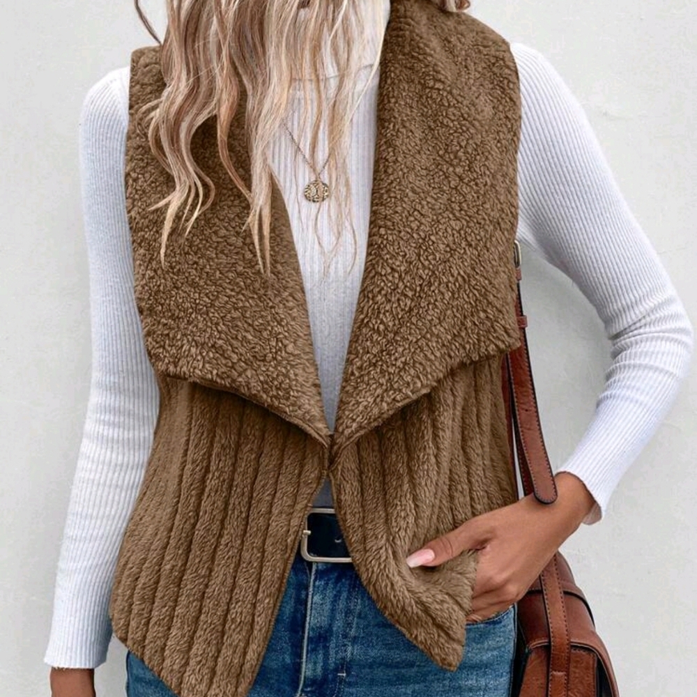 Women's Sleeveless Waterfall Collar Vest - Picture 4 of 5